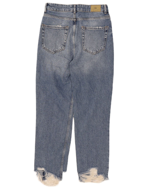 Zara Γυναικείο τζιν ίσιο ταλαιπωρημένο EU 36 XS W26 L26 Μπλε