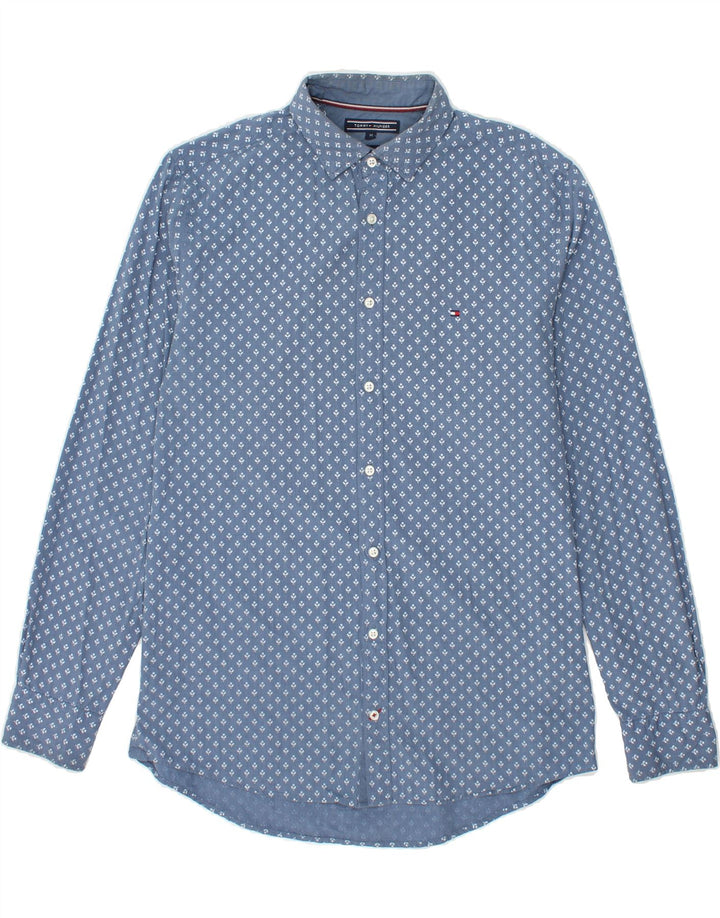 TOMMY HILFIGER Mens Abstract Pattern Regular Fit Shirt Medium Blue Cotton Vintage Tommy Hilfiger and Second-Hand Tommy Hilfiger from Messina Hembry 