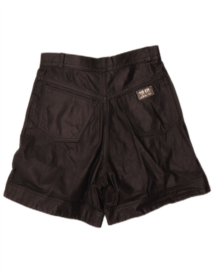 VINTAGE Γυναικείο ψηλόμεσο δερμάτινο σορτς W26 Small μαύρο δέρμα