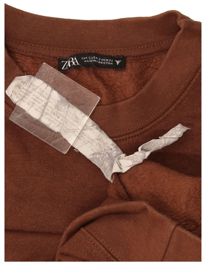 Zara Γυναικεία φούτερ υπερμεγέθης μπλούζας UK 10 Small καφέ βαμβακερό