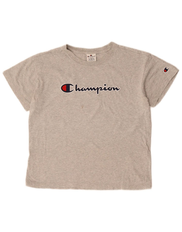 CHAMPION Γυναικείο Crop Oversized γραφικό T-shirt Top UK 6 XS Grey Flecked