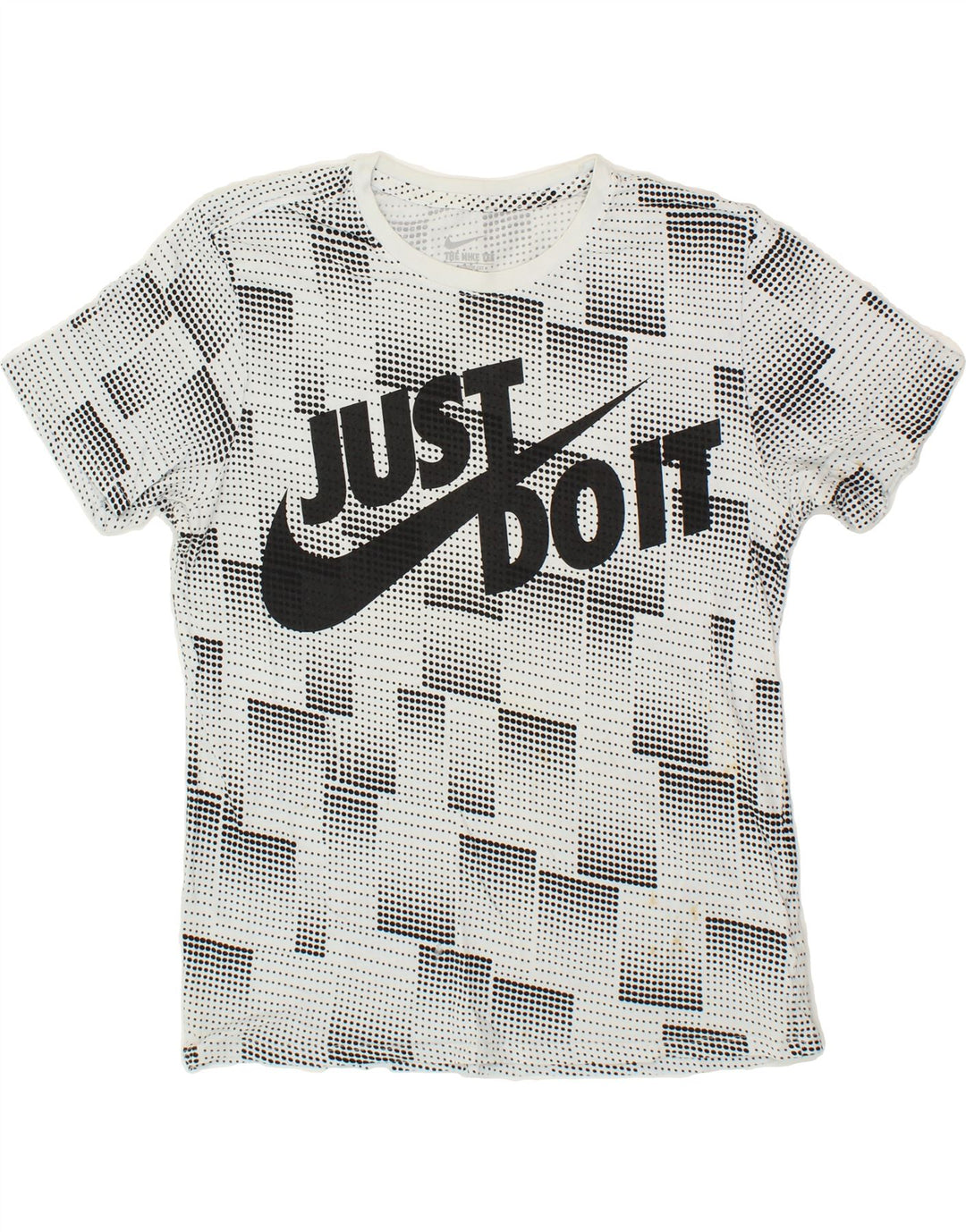 NIKE Mens Athletic Cut Graphic T-Shirt Top Medium White Spotted Cotton Vintage Nike and Second-Hand Nike from Messina Hembry 