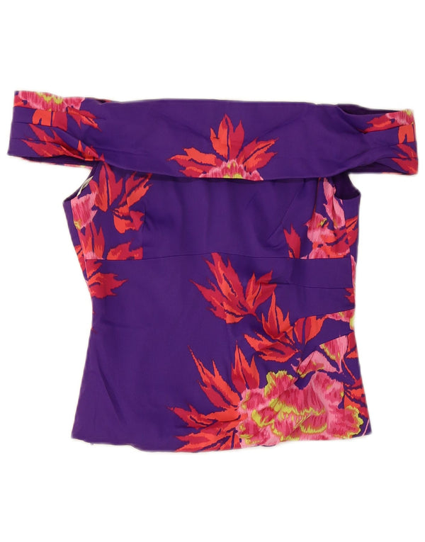 KAREN MILLEN Γυναικείο Crop Off Shoulder Top UK 12 Medium Purple Floral