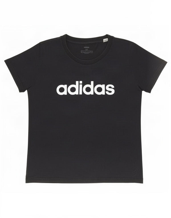 Γυναικείο γραφικό μπλουζάκι Adidas Top UK 12/14 μεσαίο μαύρο βαμβακερό