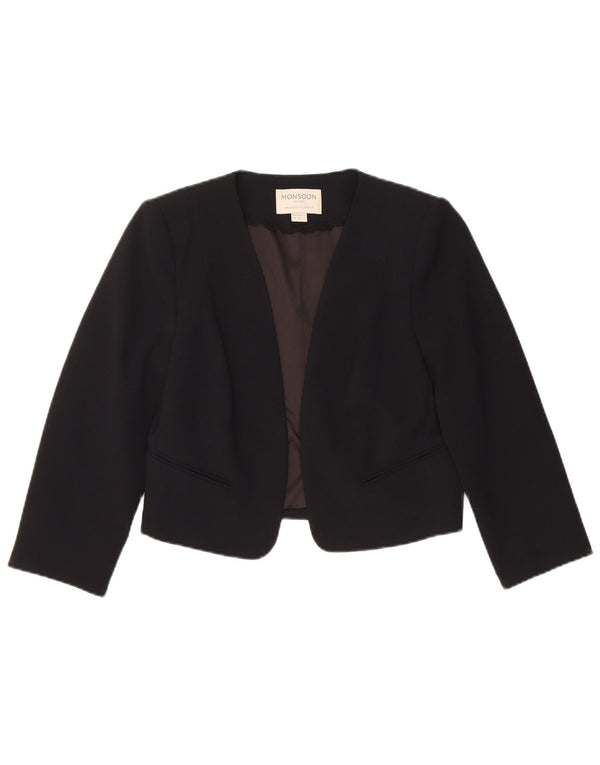 Monsoon Womens Crop Open Blazer Jacket UK 10 Small Black Polyester