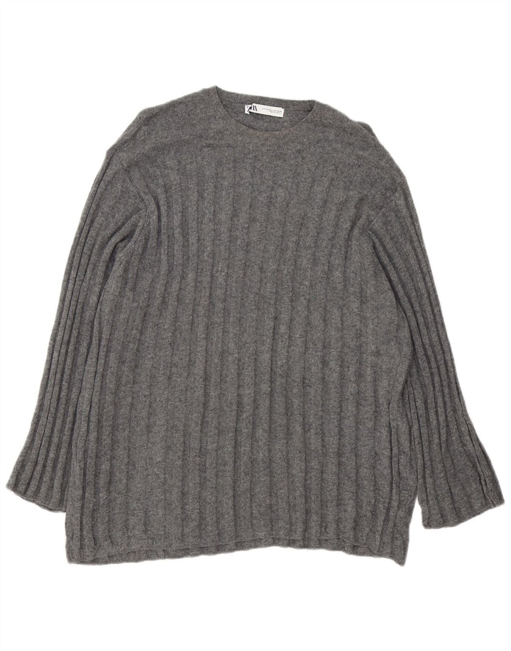 Zara Γυναικείο Longline Oversized πουλόβερ με λαιμόκοψη UK 16 Large Grey