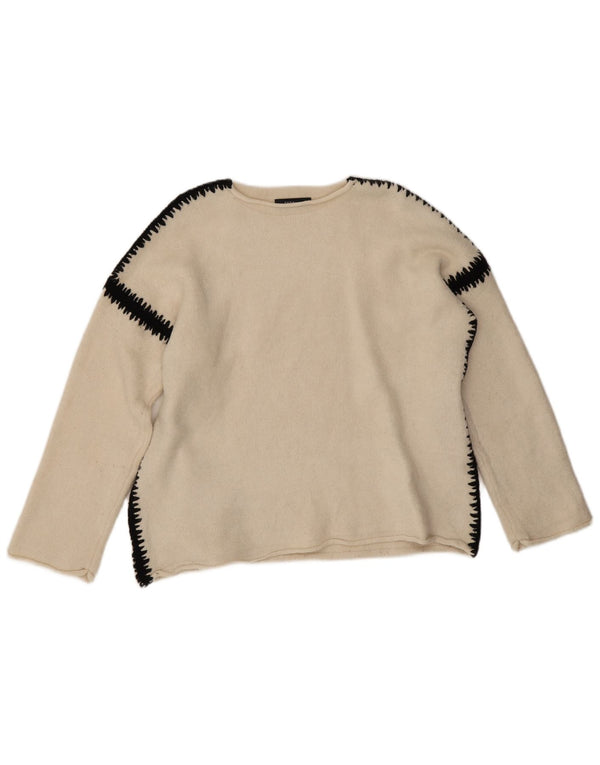 Zara Γυναικείο πουλόβερ με λαιμόκοψη UK 14 Medium White Colourblock