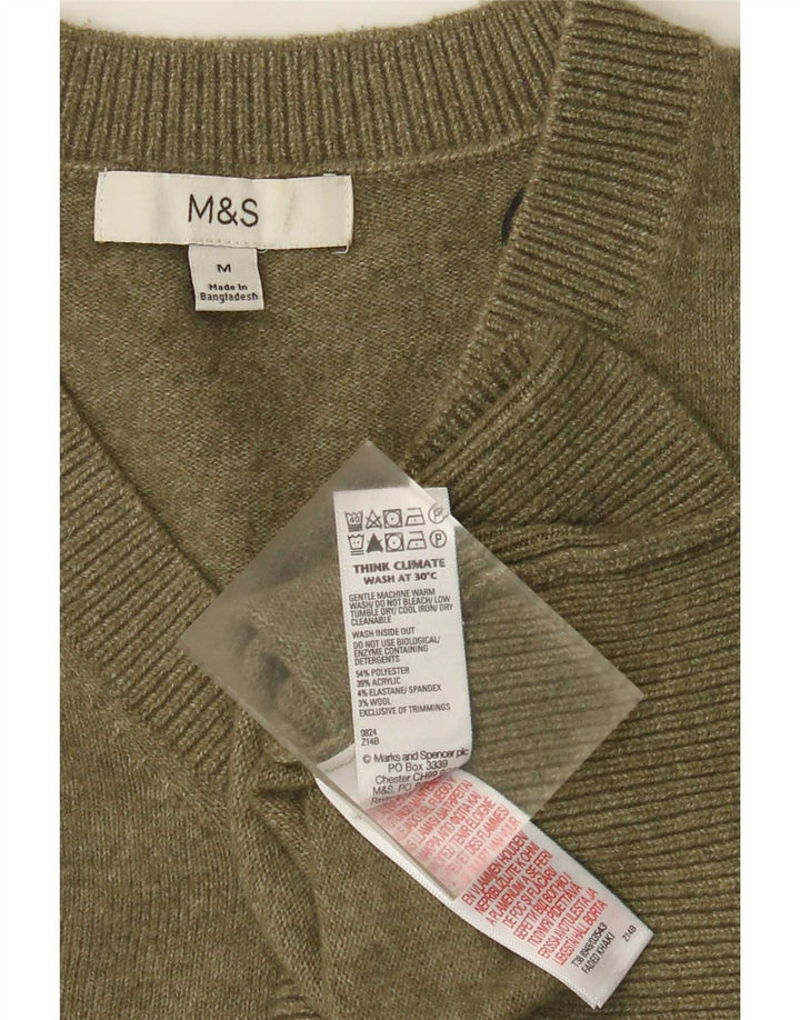 Marks & Spencer Ανδρικό πουλόβερ με λαιμόκοψη σε μεσαίο πράσινο πολυεστέρα