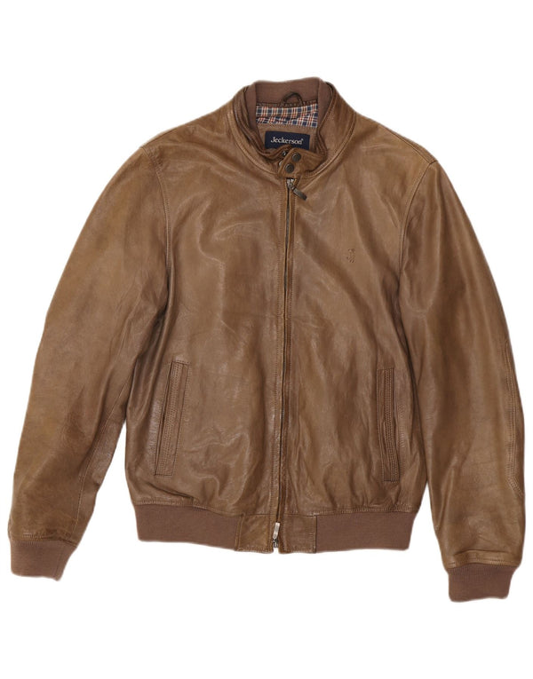 Jeckerson Mens Bomber Leather Jacket UK 36 Small Brown Leather
