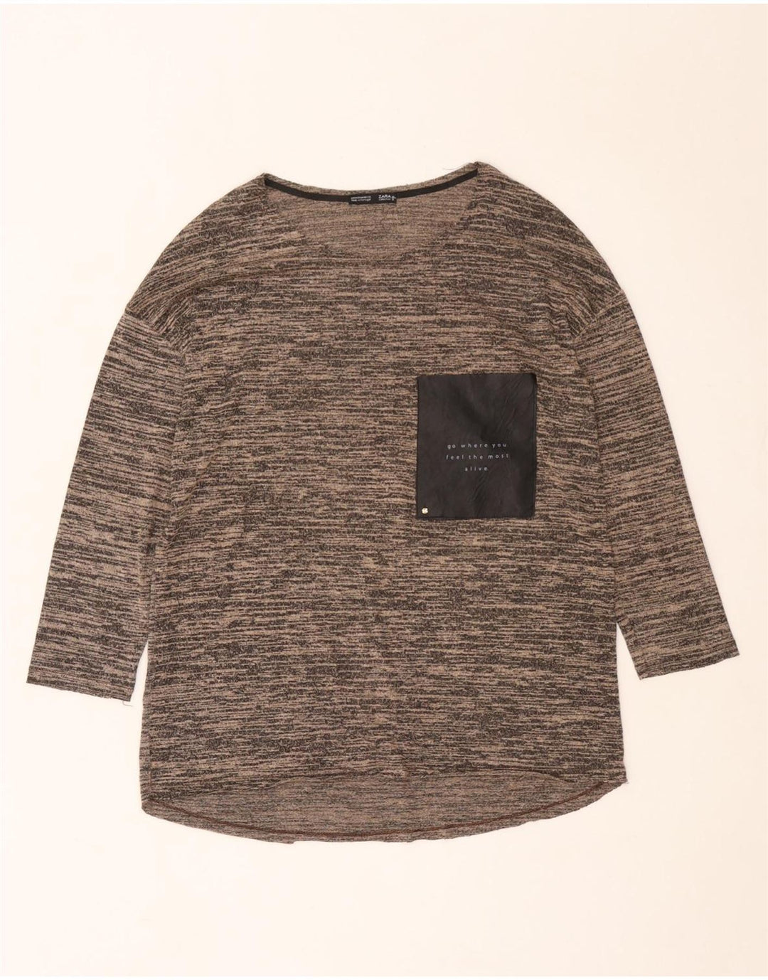 Zara γυναικείο μπλουζάκι 3/4 μανίκι UK 12 μεσαίο καφέ με φλύκταινες