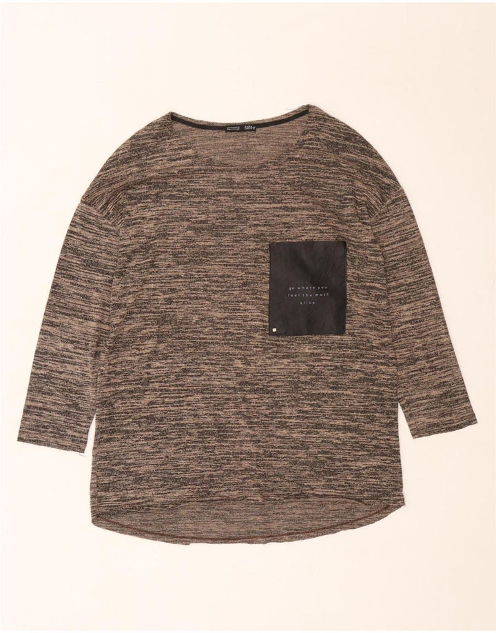 Zara γυναικείο μπλουζάκι 3/4 μανίκι UK 12 μεσαίο καφέ με φλύκταινες