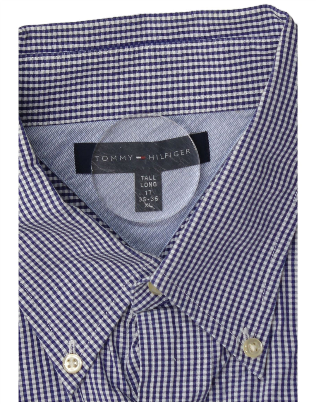 Tommy Hilfiger Ανδρικό ψηλό πουκάμισο 17 XL Μπλε βαμβακερό Gingham