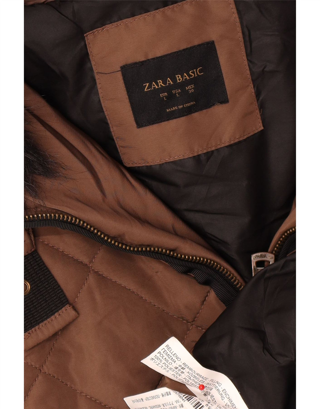 Zara Γυναικείο παλτό με κουκούλα UK 16 Large καφέ πολυεστέρας