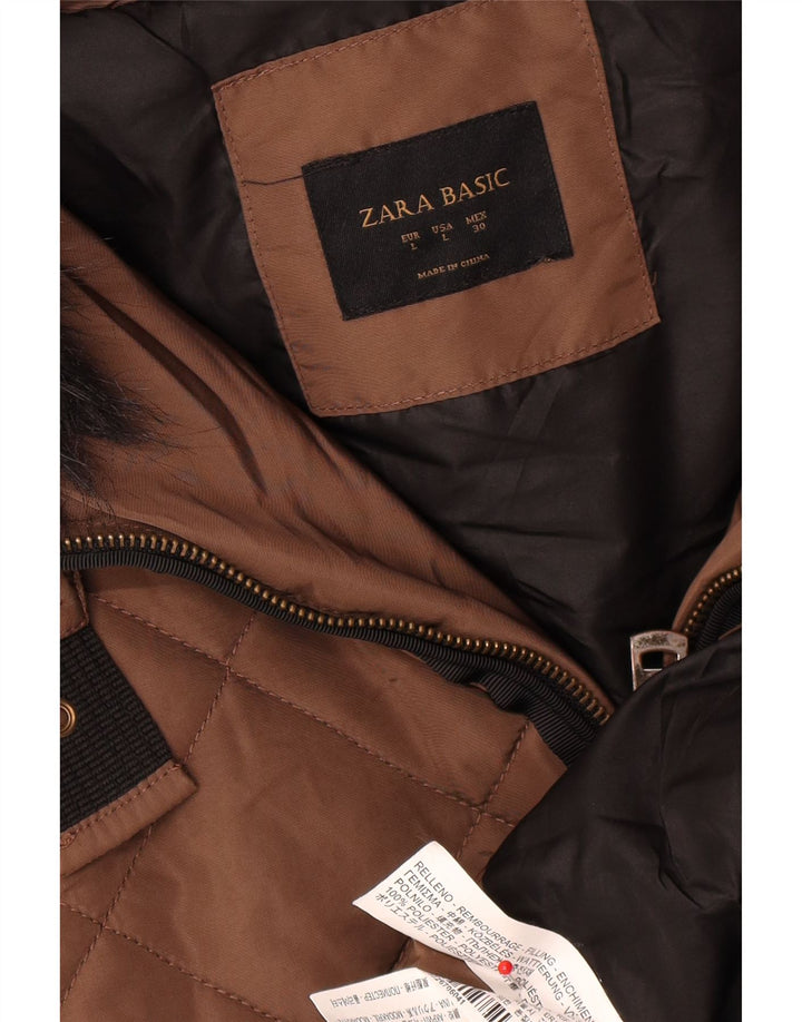 Zara Γυναικείο παλτό με κουκούλα UK 16 Large καφέ πολυεστέρας