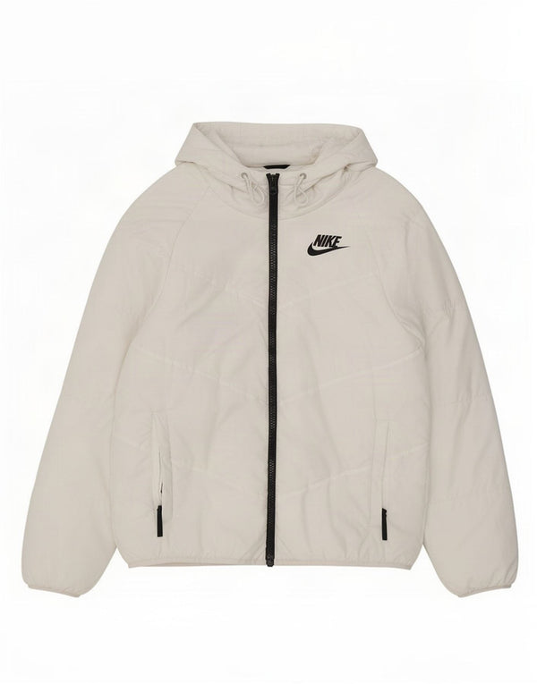 Nike Mens Hooded Windbreaker Jacket UK 36 Small White Polyester