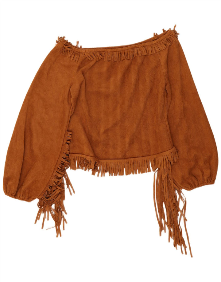 Vintage Γυναικείο Crop Off Shoulder Top 12 μεσαίου καφέ πολυεστέρας