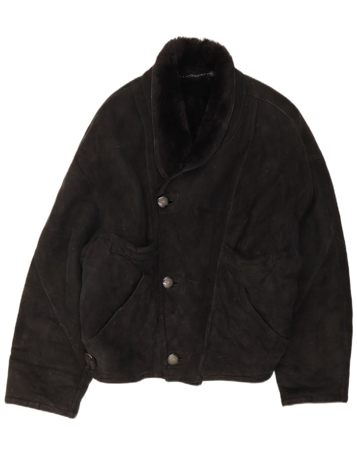 Vintage Ανδρικό Shearling Jacket IT 50 Large Black Shearling