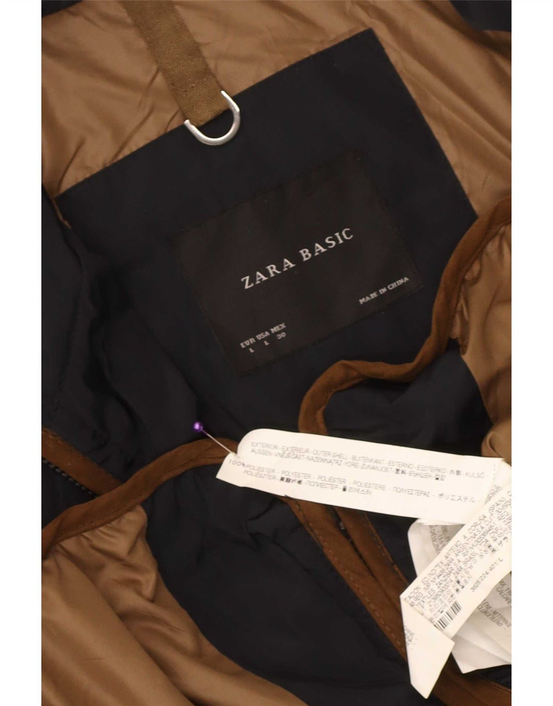 Zara Γυναικείο Καπιτονέ μπουφάν UK 14 Large Navy Blue Polyester