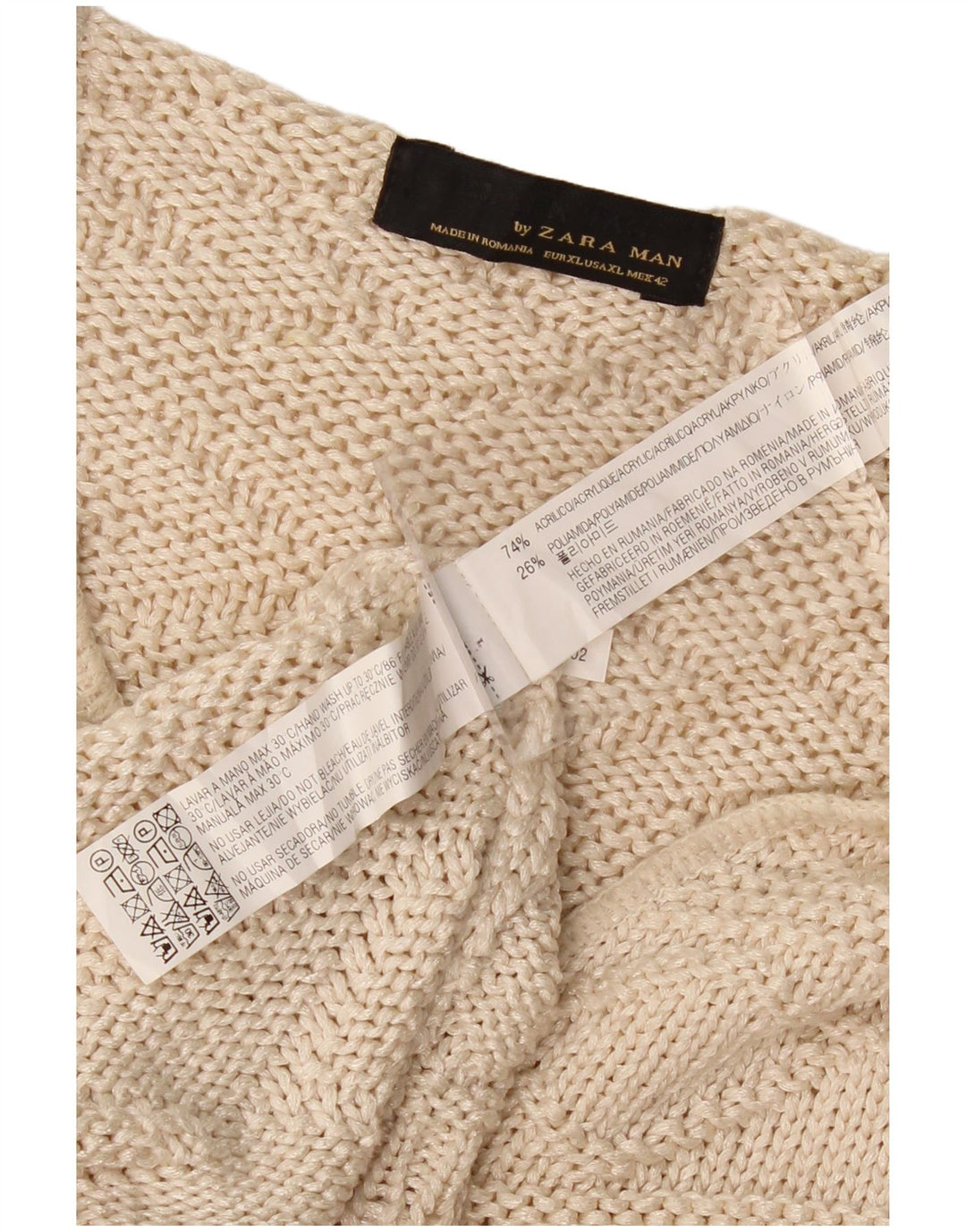 Ανδρικό πουλόβερ Zara με V λαιμόκοψη XL Μπεζ Ακρυλικό