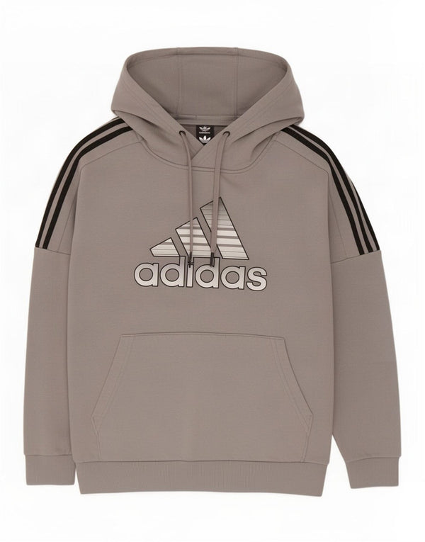 Adidas Boys Graphic Hoodie Jumper 13-14 Years Grey Cotton