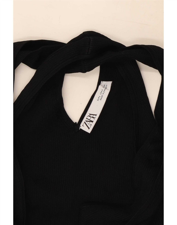 Zara Womens Crop Halter Top UK 14 Large Black