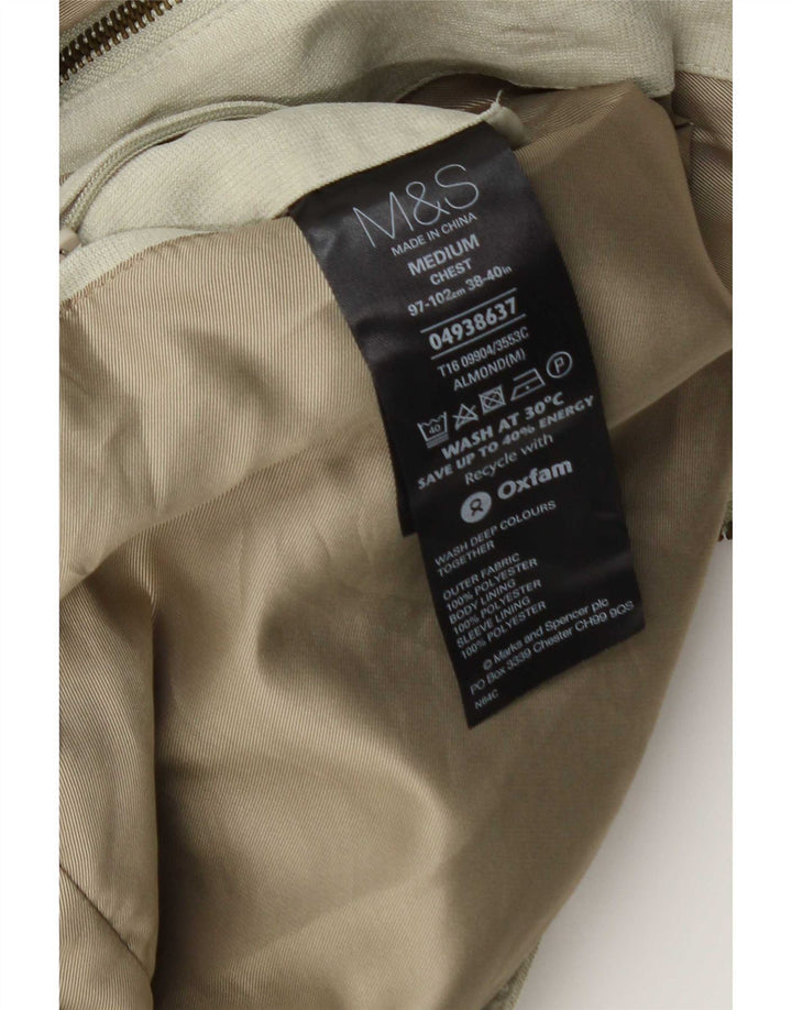 Marks & Spencer Mens Bomber Jacket UK 38 Medium Green Polyester