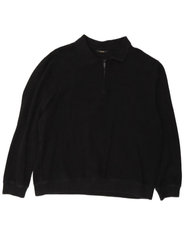 Massimo Dutti Ανδρικό πουλόβερ με λαιμό polo 2XL μαύρο βαμβακερό