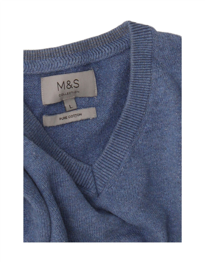 Marks & Spencer Ανδρικό πουλόβερ με λαιμόκοψη με λαιμόκοψη μεγάλο μπλε βαμβακερό