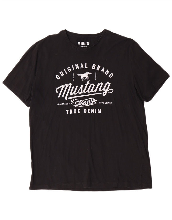 MUSTANG Ανδρικό γραφικό T-Shirt Top XL Μαύρο βαμβακερό