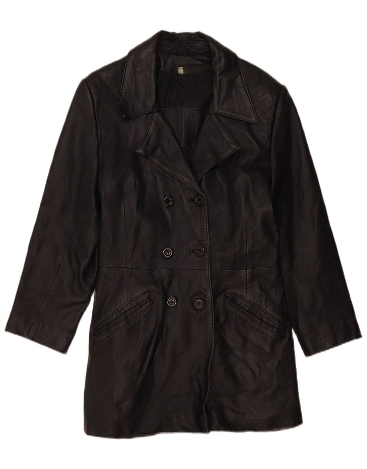 VINTAGE Γυναικείο Δερμάτινο Παλτό UK 14 Large Μαύρο Δερμάτινο