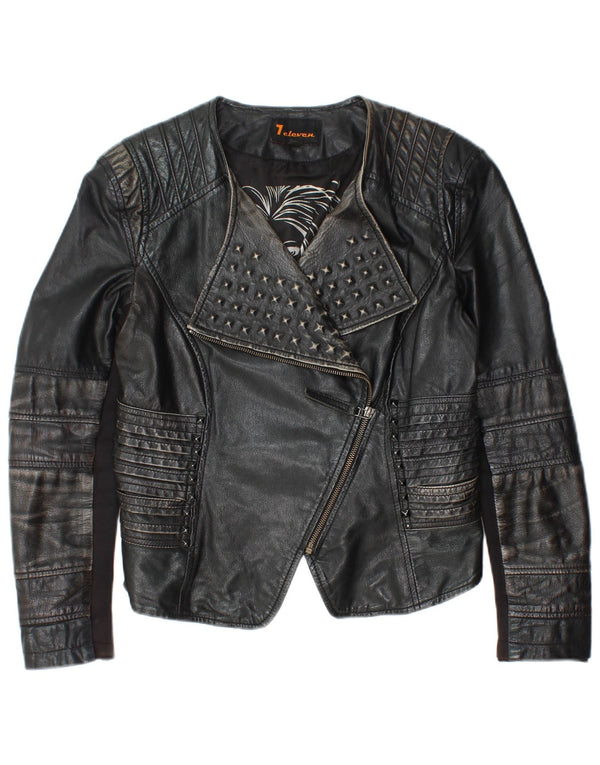 Vintage Γυναικείο Crop Leather Biker Jacket IT 40 Small Black Leather