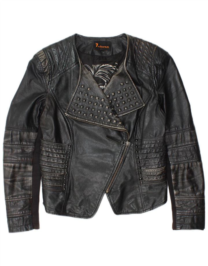 Vintage Γυναικείο Crop Leather Biker Jacket IT 40 Small Black Leather