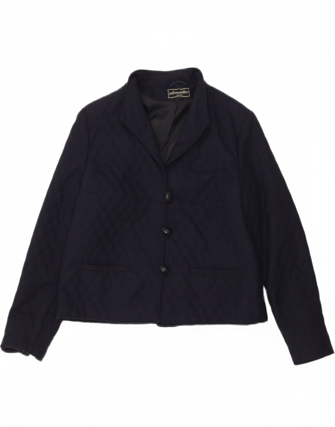 CLEMENTINO Womens 3 Button Quilted Blazer Jacket EU 38 Medium Navy Blue