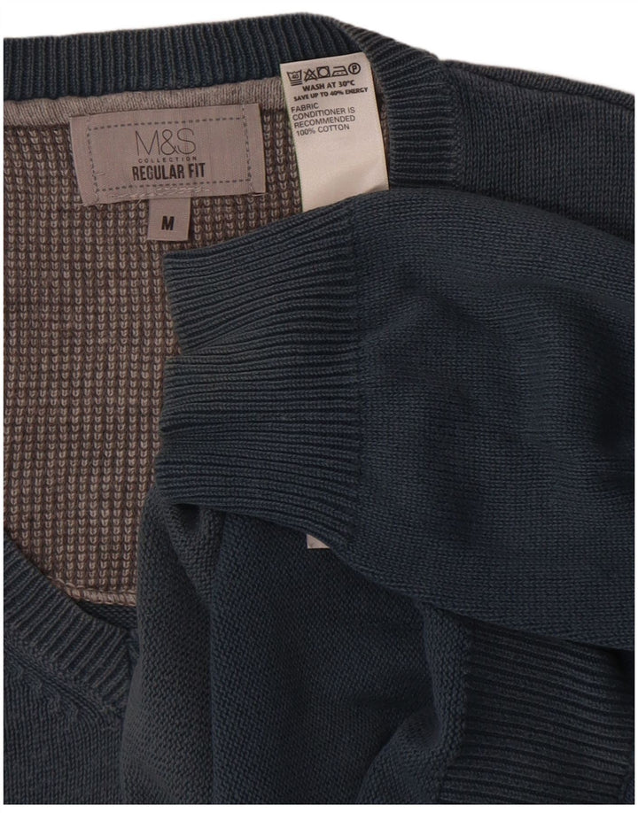 Marks & Spencer Ανδρικό πουλόβερ με κανονική εφαρμογή με λαιμόκοψη σε μεσαίο βαμβακερό χρώμα