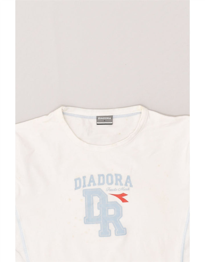 DIADORA Womens Graphic T-Shirt Top US 4 Small White Cotton | Vintage Diadora | Thrift | Second-Hand Diadora | Used Clothing | Messina Hembry 