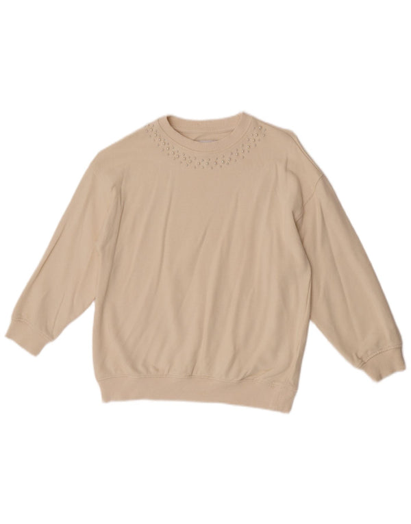 Zara Girls 3/4 Sleeve Sweatshirt Jumper 9-10 Years Off White Cotton
