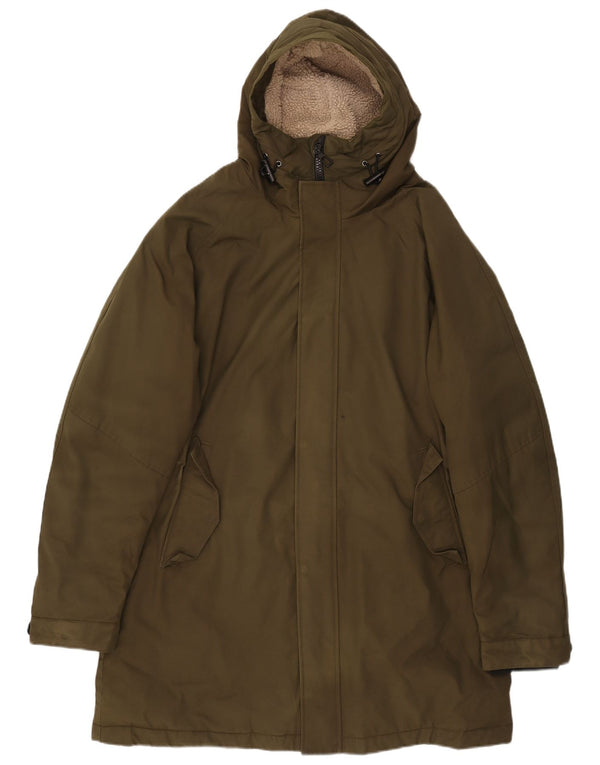 Ανδρικό παλτό Sherpa με κουκούλα Marks & Spencer UK 42 XL Χακί βαμβακερό