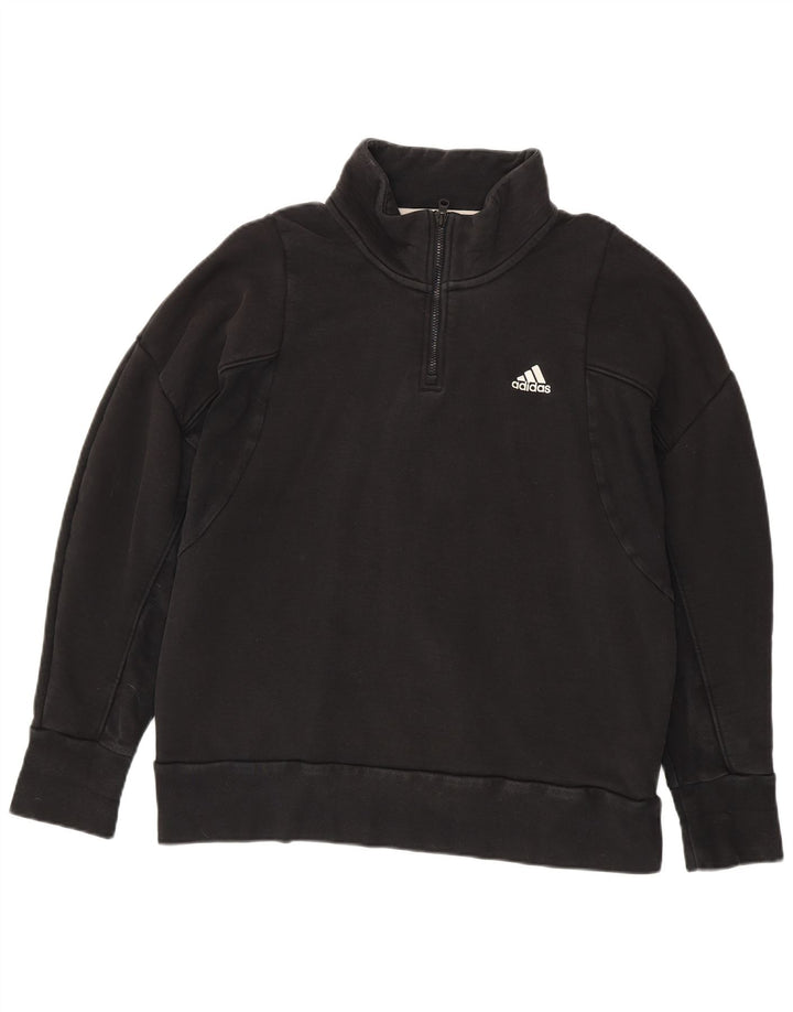 Ανδρικό φούτερ Adidas με φερμουάρ, μαύρο βαμβακερό