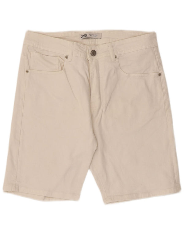 Zara Mens Denim Shorts EU 42 Large W32 White Cotton