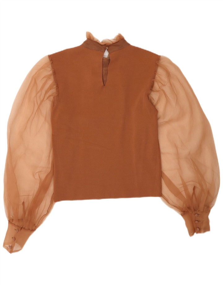 Zara Γυναικεία μπλούζα με βολάν μπροστά τοπ UK 8 Small Brown Nylon
