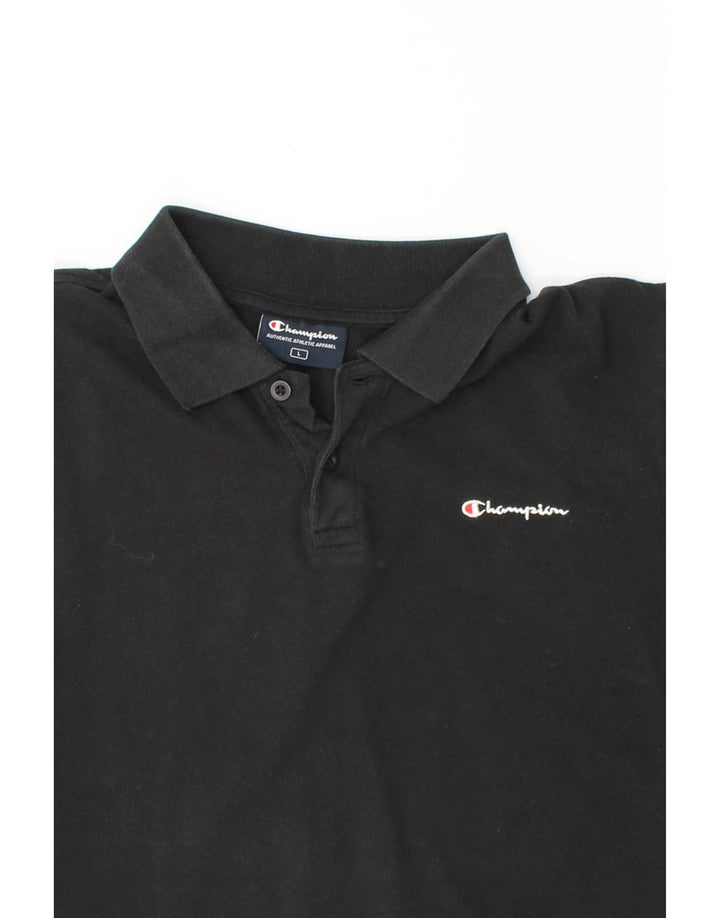 CHAMPION Mens Polo Shirt Large Black Cotton Vintage Champion and Second-Hand Champion from Messina Hembry 