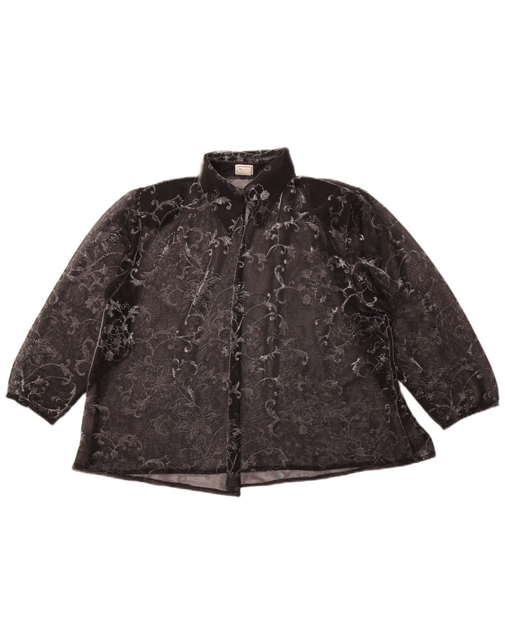 VINTAGE Γυναικείο πουκάμισο 3/4 μανίκι Μπλούζα UK 14 Medium Black Floral