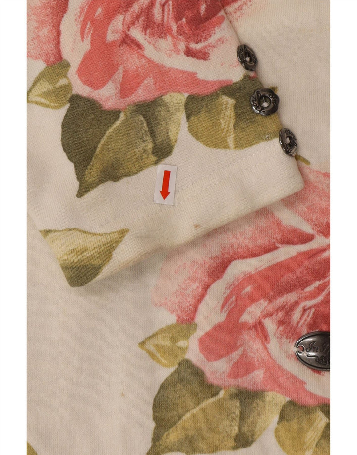 VINTAGE Γυναικείο τοπ μακρυμάνικο UK 16 Large Off White Floral βαμβακερό