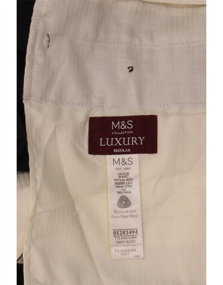 Ανδρικό παντελόνι με κανονική εφαρμογή Marks & Spencer W42 L31 Navy Blue Wool