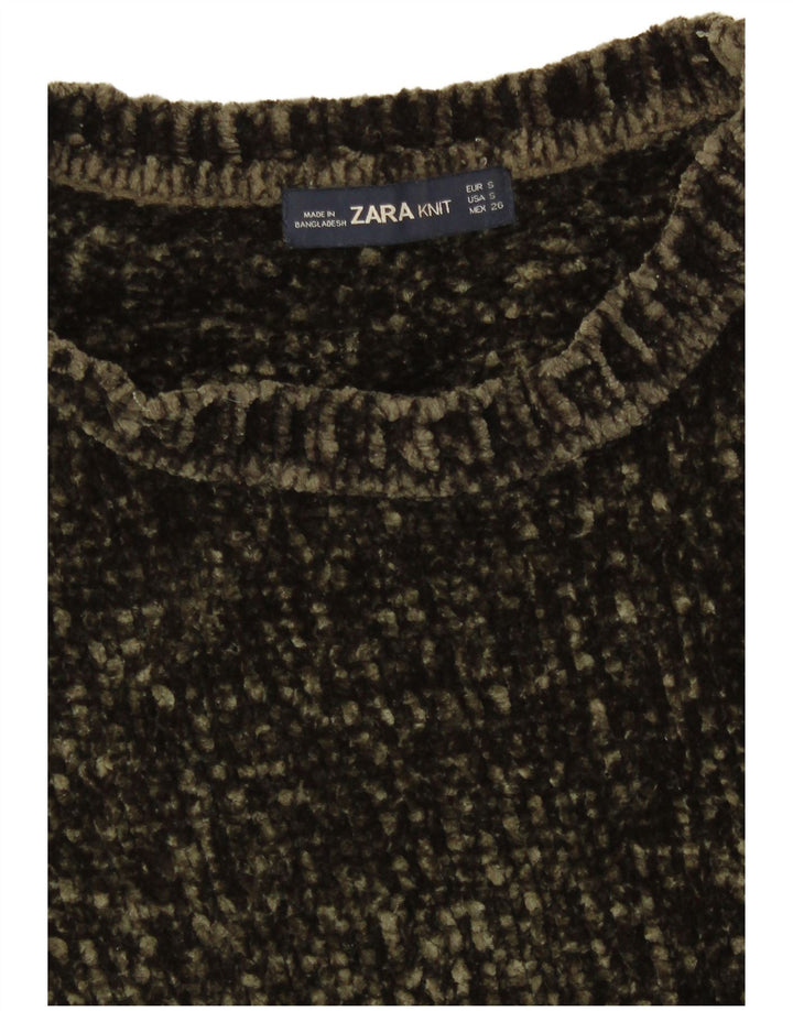 Zara Γυναικείο πουλόβερ με λαιμόκαυμα μεγάλου μεγέθους UK 10 Small Khaki Polyester