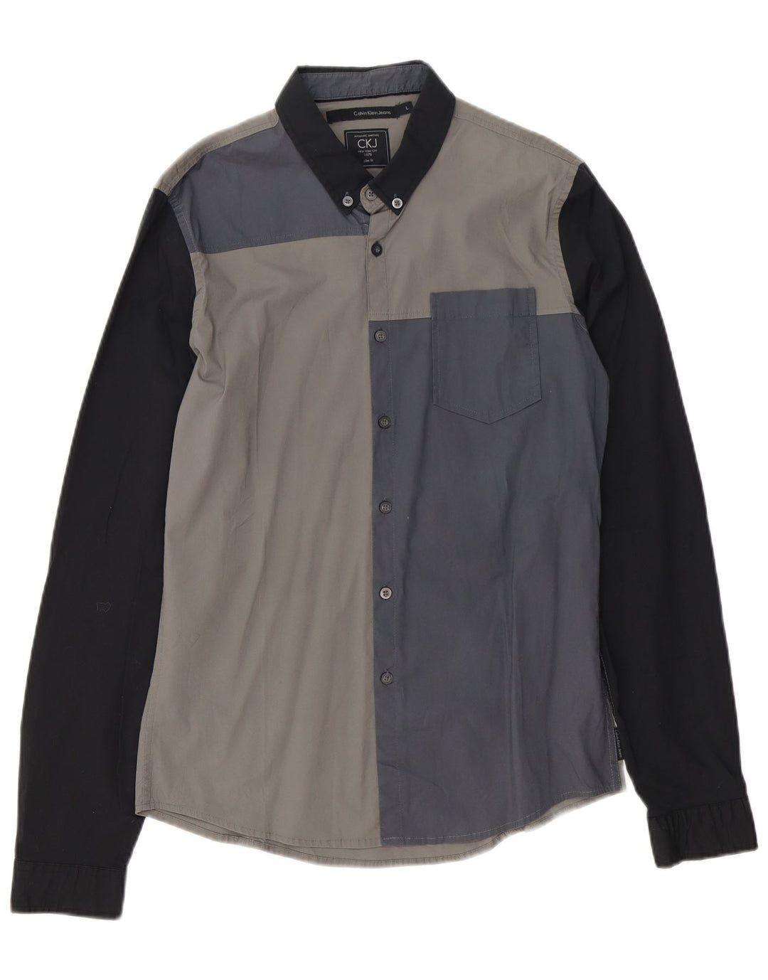 Ανδρικό πουκάμισο CALVIN KLEIN JEANS Slim Fit μεγάλο γκρι βαμβακερό χρώμα