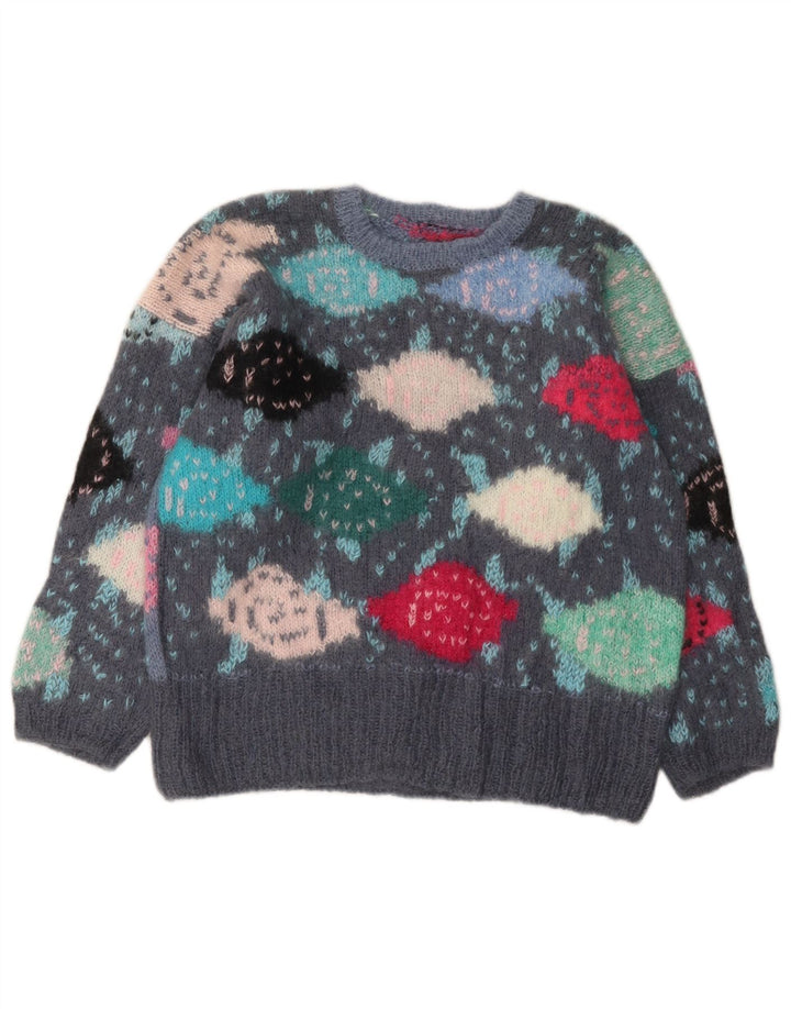 Πουλόβερ VINTAGE Girls Crew Neck Jumper 13-14 Years Grey Colourblock