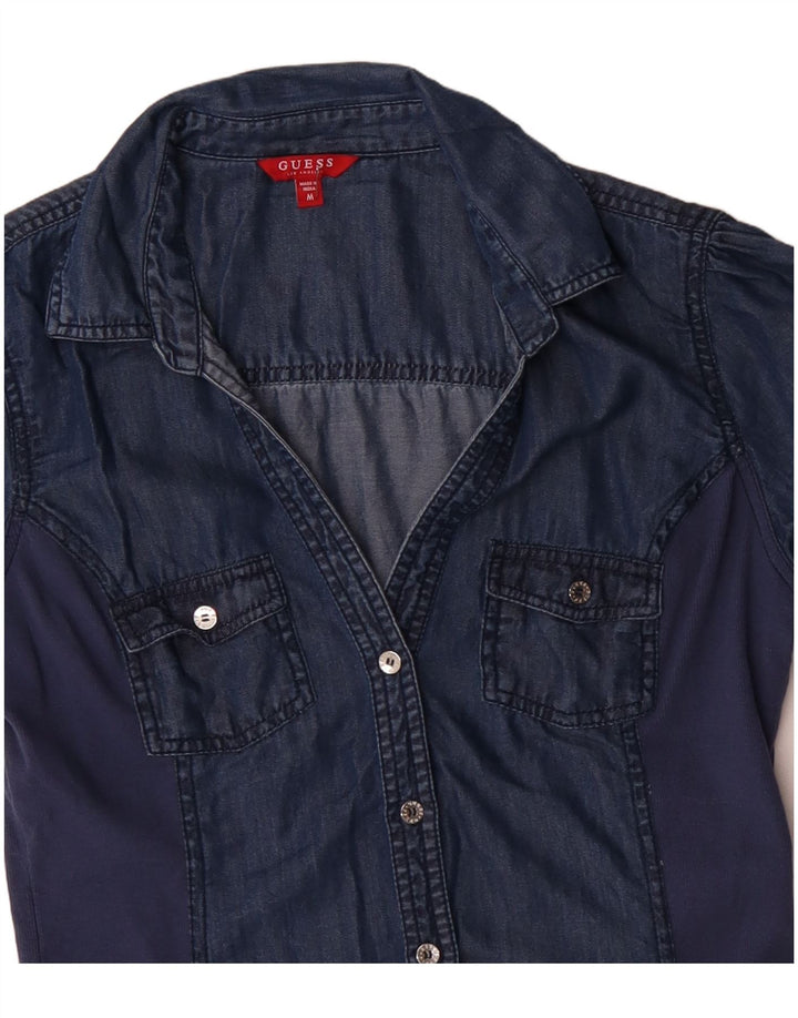 GUESS Γυναικείο κοντομάνικο τζιν μπλούζα UK 12 Medium Navy Blue Tencel