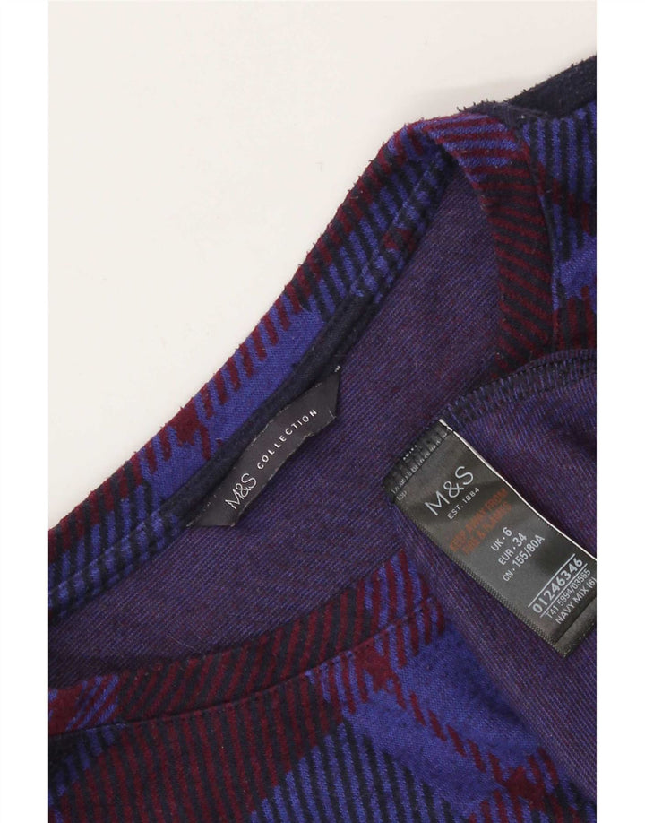 Marks & Spencer Γυναικείο τοπ μακρυμάνικο UK 6 XS Navy Blue Check Polyester