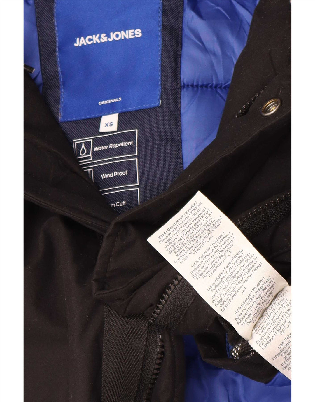 Jack & Jones Ανδρικό μπουφάν Parka με κουκούλα UK 34 XS μαύρο πολυεστέρα